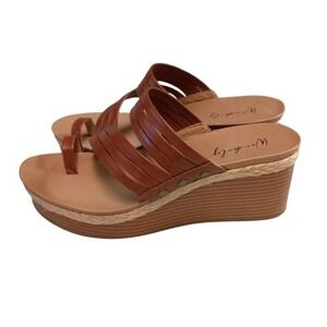 Wonderly Women's Brown Espadrille Wedge Sandals Thong Toe Strappy Size Unknown